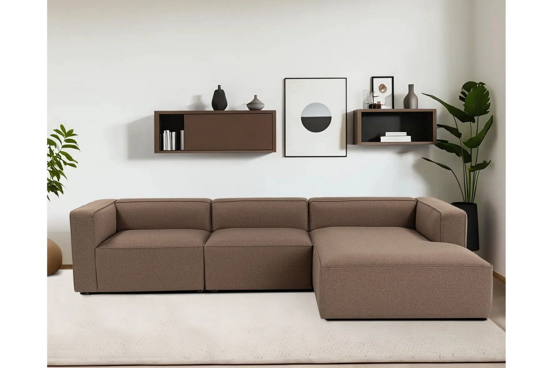 Sofa Med Sjeselong-Abbas 4-seters Sofa med Divan Brun