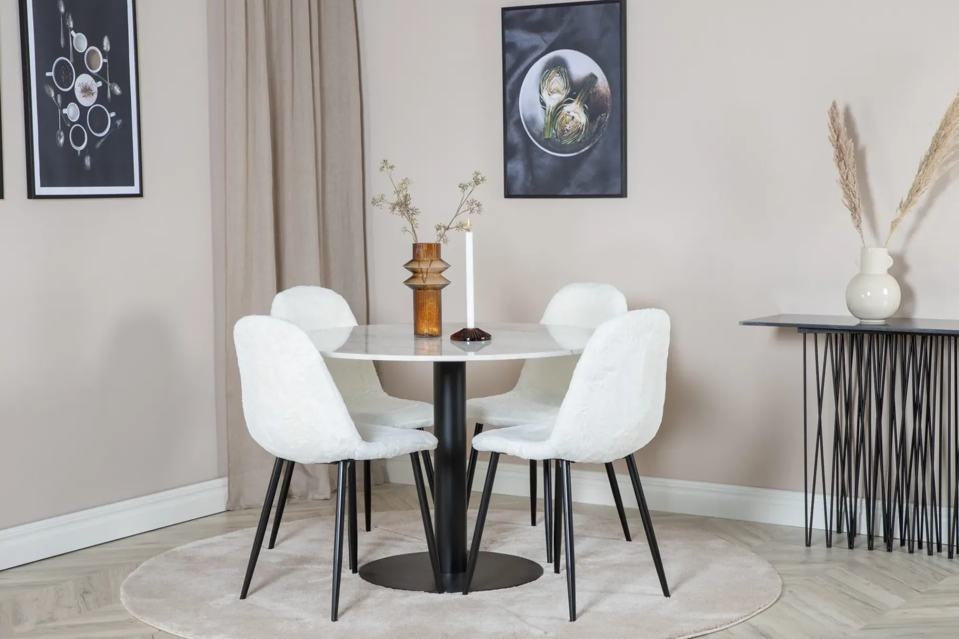 Venture Home Spisegrupper-Admira Spisegruppe 106 cm Rund inkl. 4 Ypas Stoler Hvit/Svart