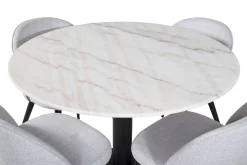Venture Home Spisegrupper-Admira Spisegruppe 106 cm Rundt Marmor inkl. 4 Sedavi Stoler Hvit/Svart