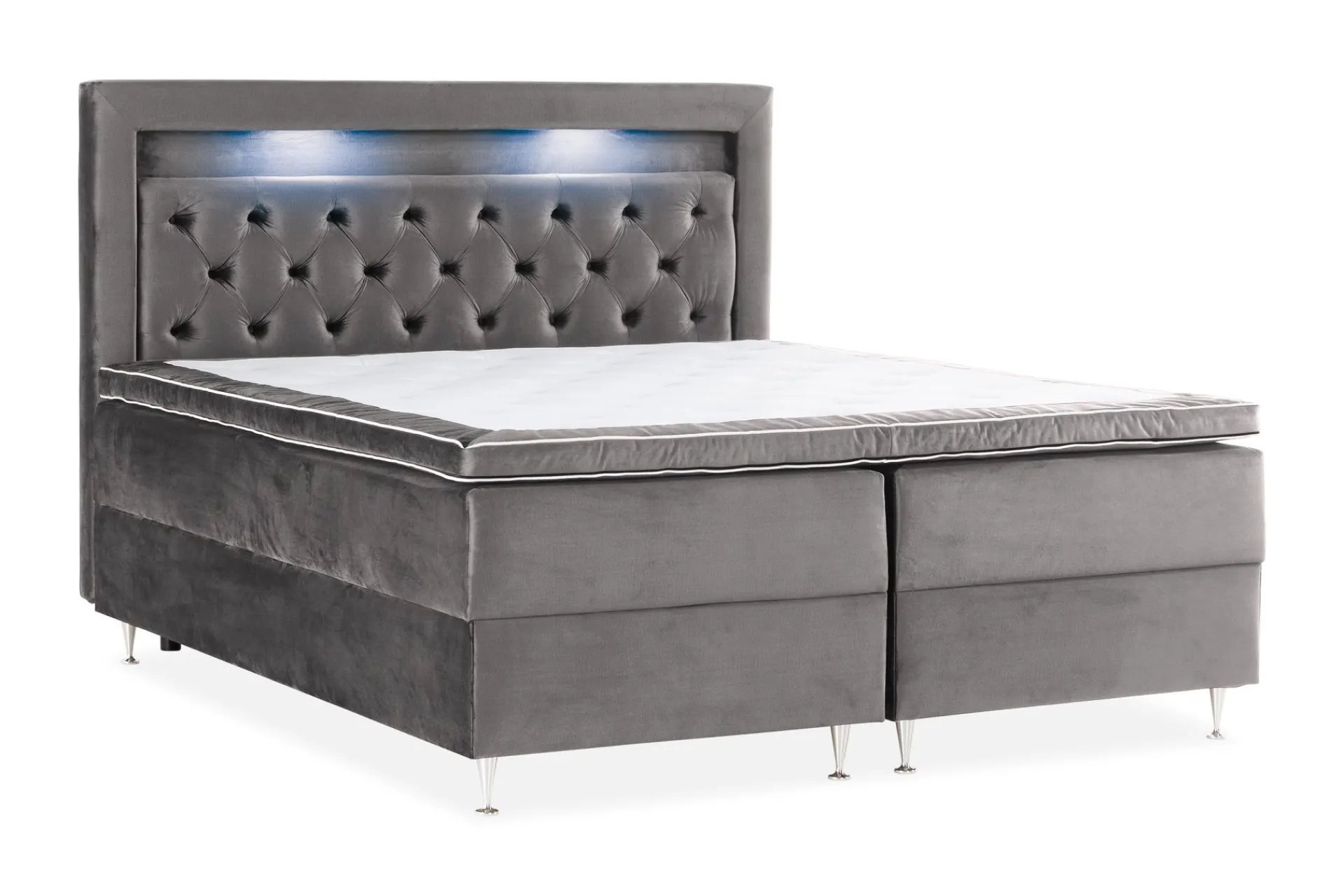 Cloud47 Kontinentalsenger|Seng Med Oppbevaring-Alessia Komplett Sengpakke med Oppbevaring LED-belysning 160x200 cm Mørkegrå