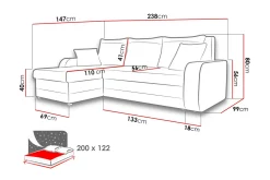Majestic Furniture Alvared 3-seters Hjørnesovesofa Universal