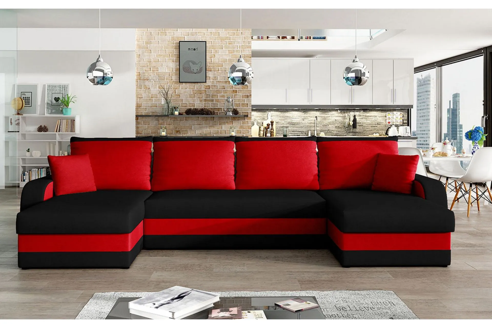 Majestic Furniture Velour Sofa & Fløyel Sofa-Alvared 4-seters Sovesofa med Dobbeldivan med Oppbevaring Faza 6 + Faza 10