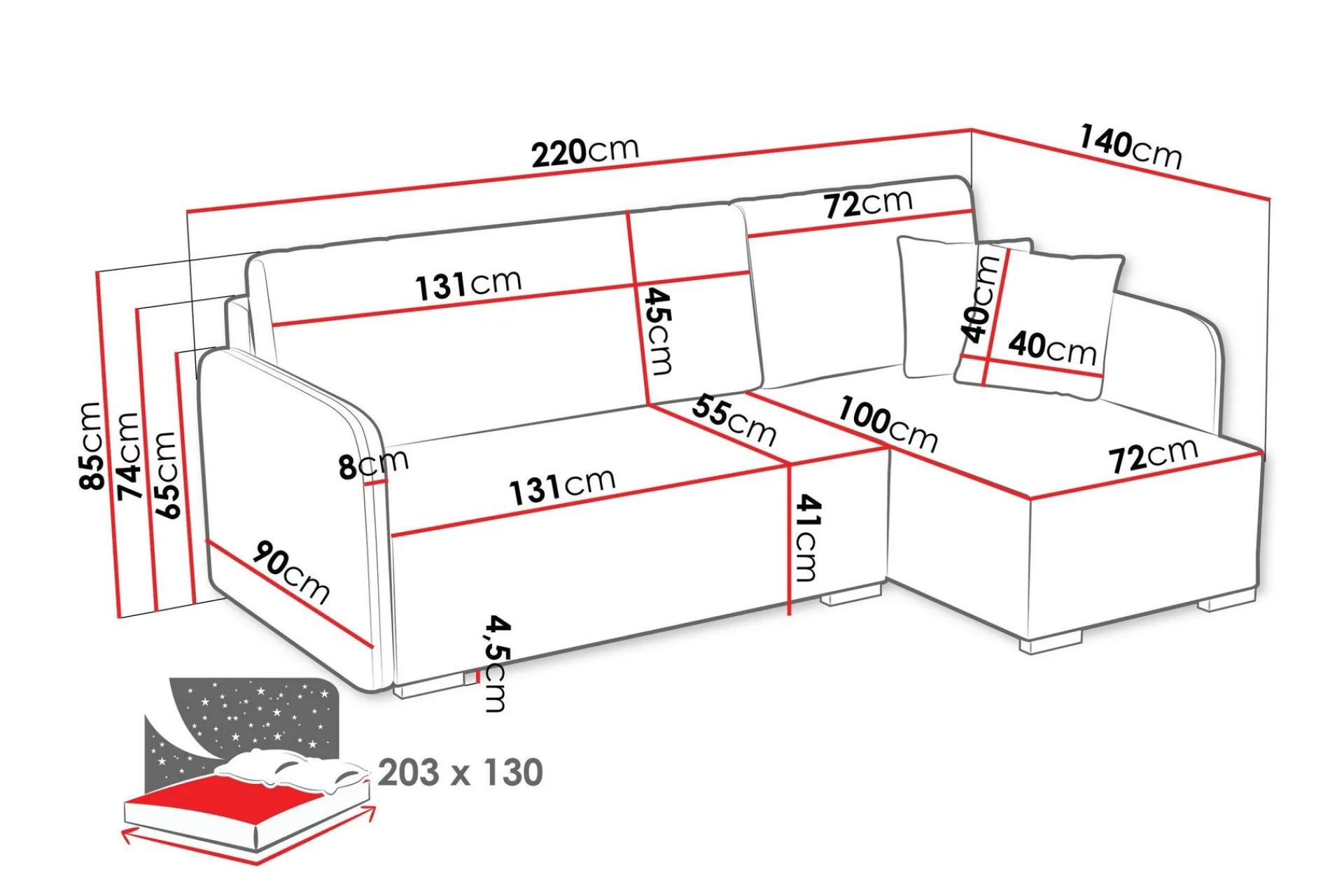 Sovesofaer-Amelus Sovesofa Med 4-Seters Divan Grey