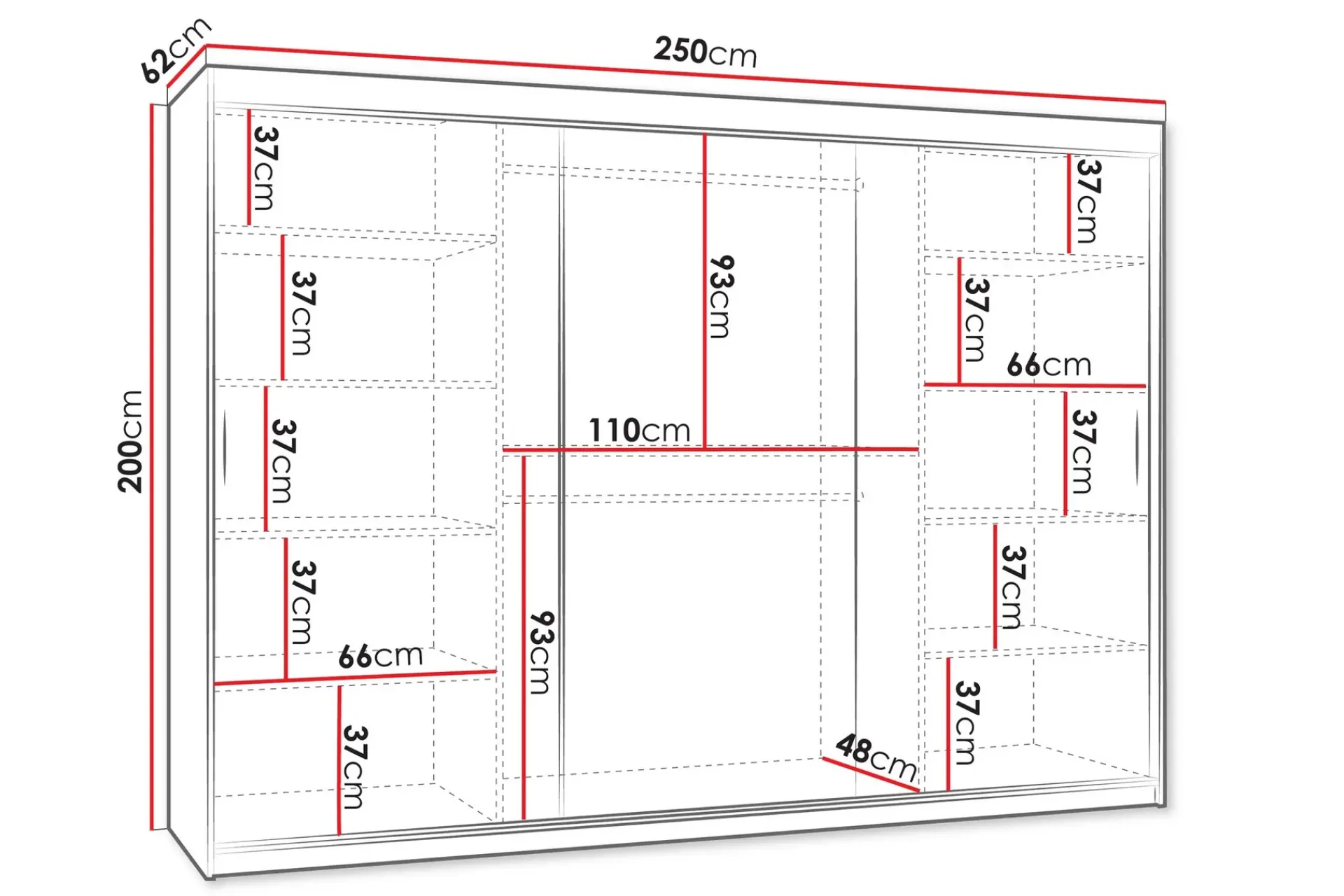 Garderober & Garderobesystem-Amira Garderobeskap Med Speil 250x200 cm Svart