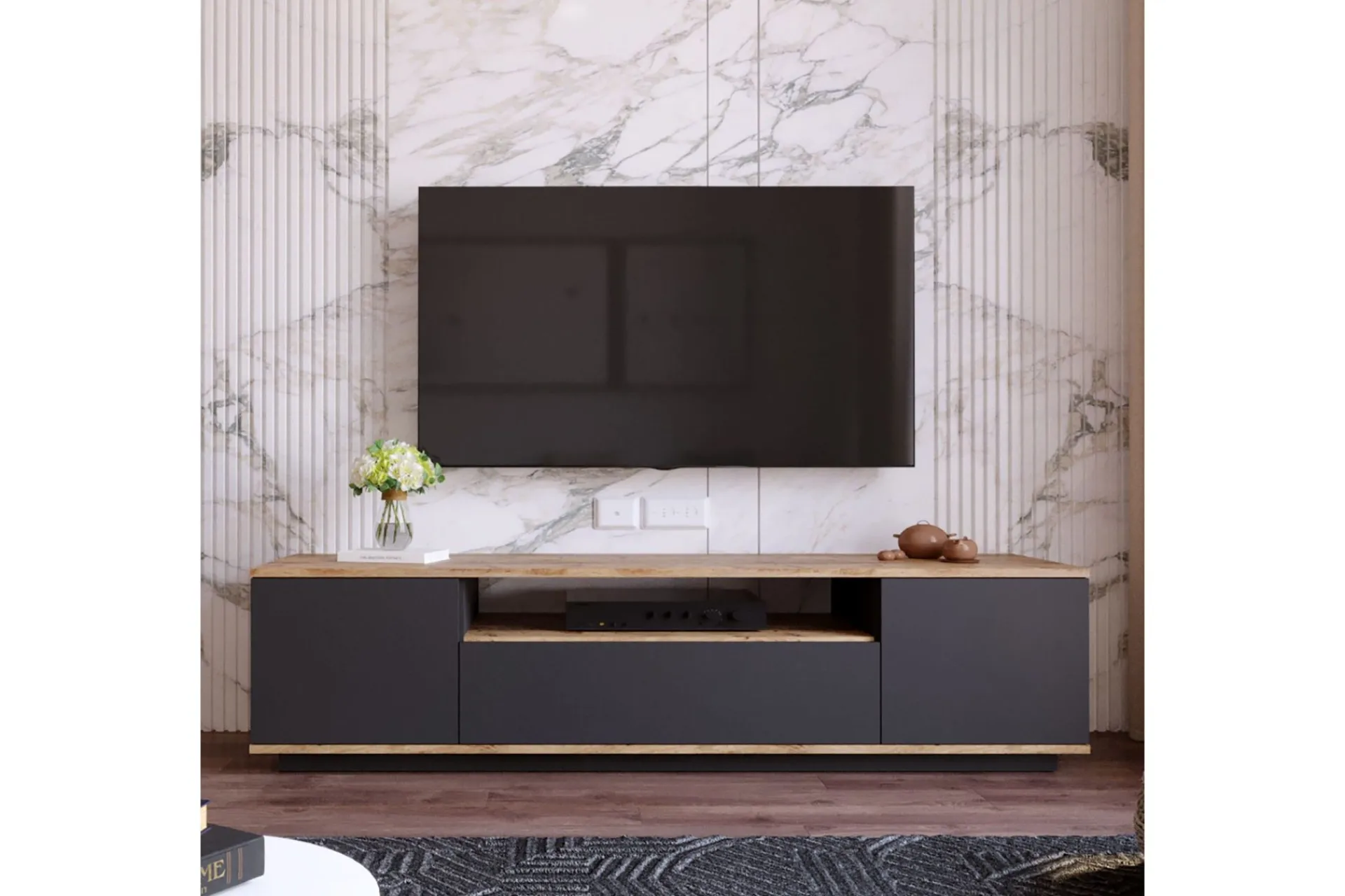 Tv-Benk & Mediabenk-Anari TV-benk 180 cm med hylle Natur,Antracit