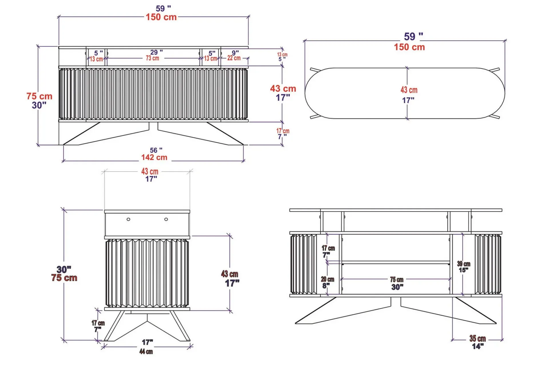 Andifli Sideboard 43x75x150 cm