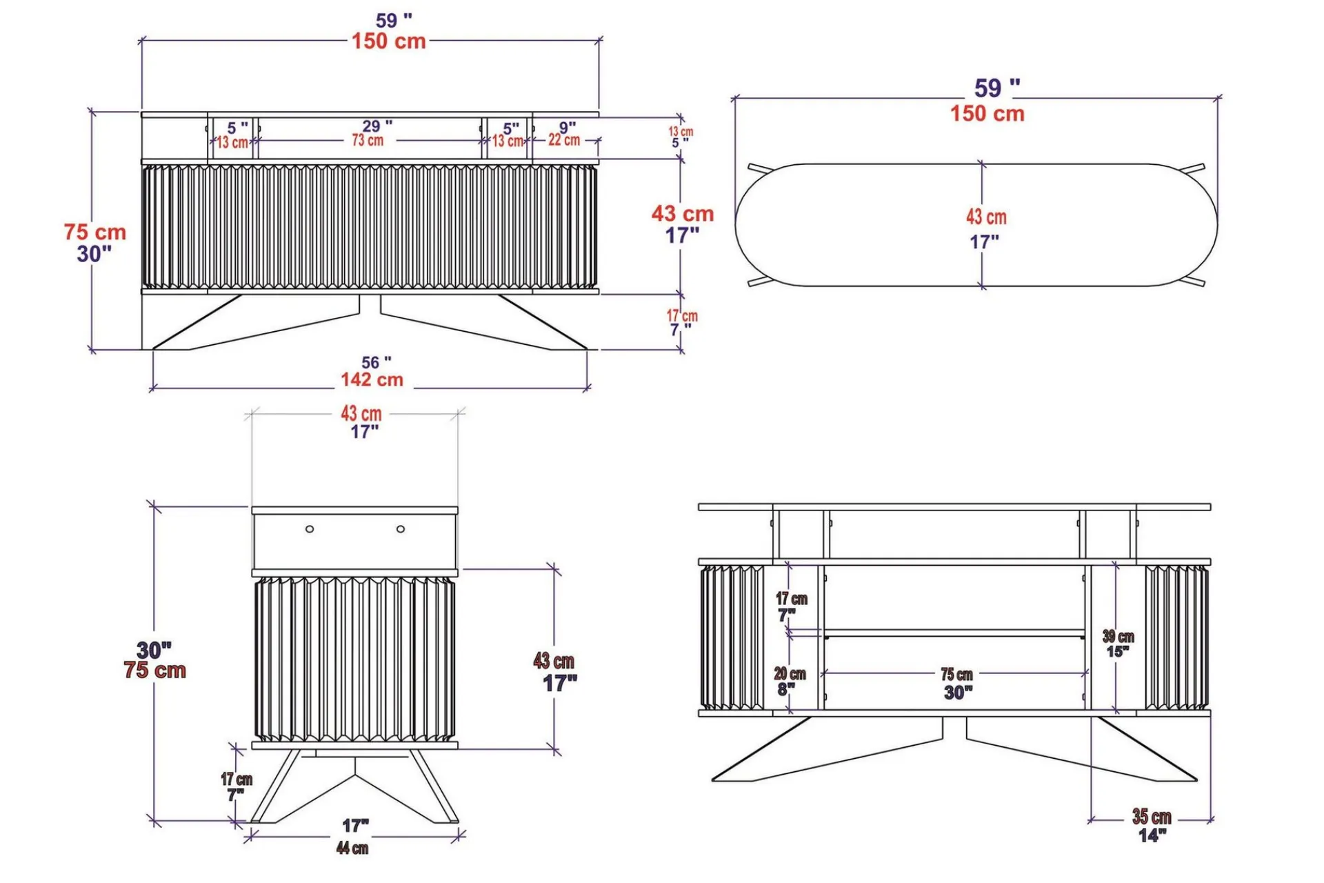 Andifli Sideboard 43x75x150 cm