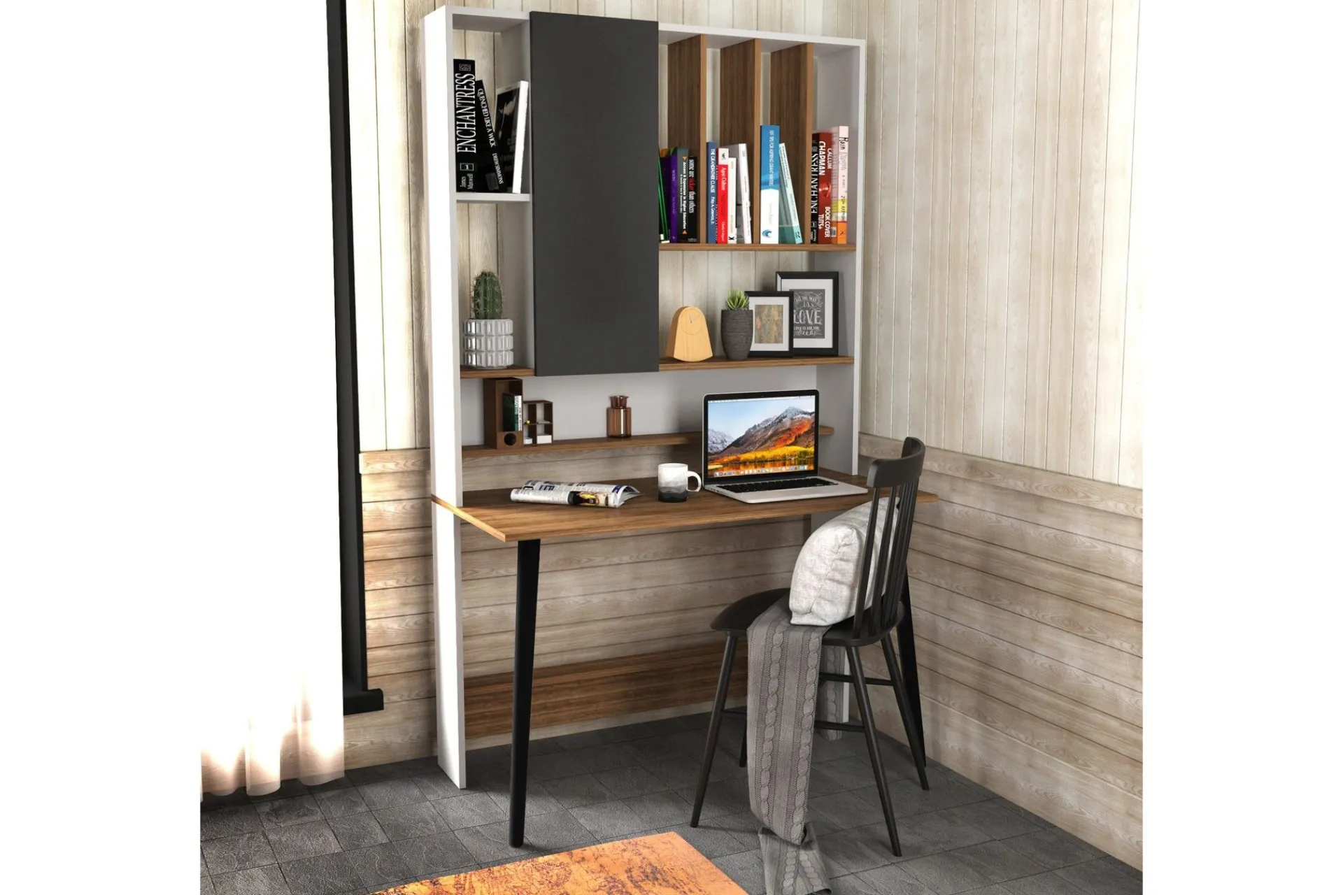 Kontorbord-Andifli Skrivebord 60x196,6x120 cm med oppbevaring Hvit