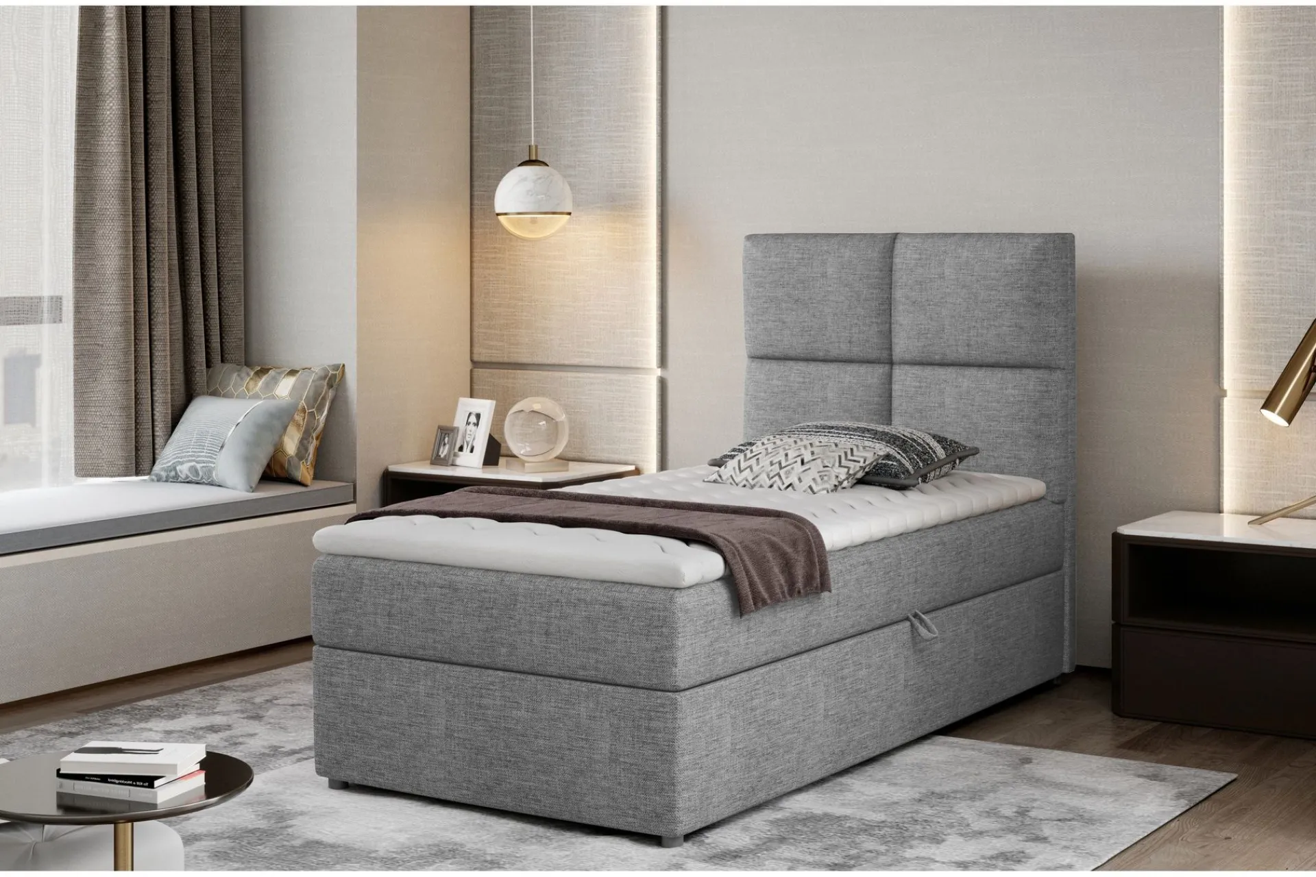 Seng Med Oppbevaring-Arcore Oppbevaringsseng 90x200 cm Rutete Grey