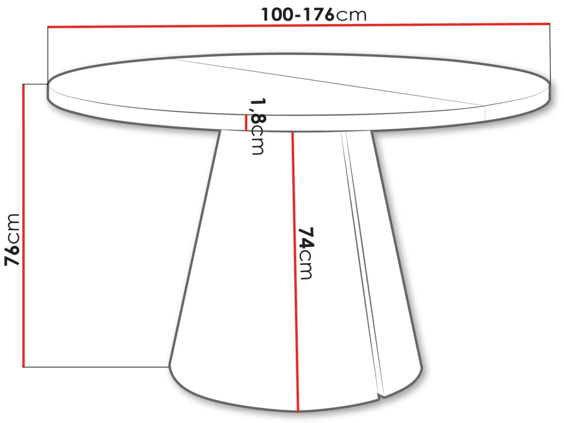 Aurion Spisebord rundt uttrekkbart 100-174 cm