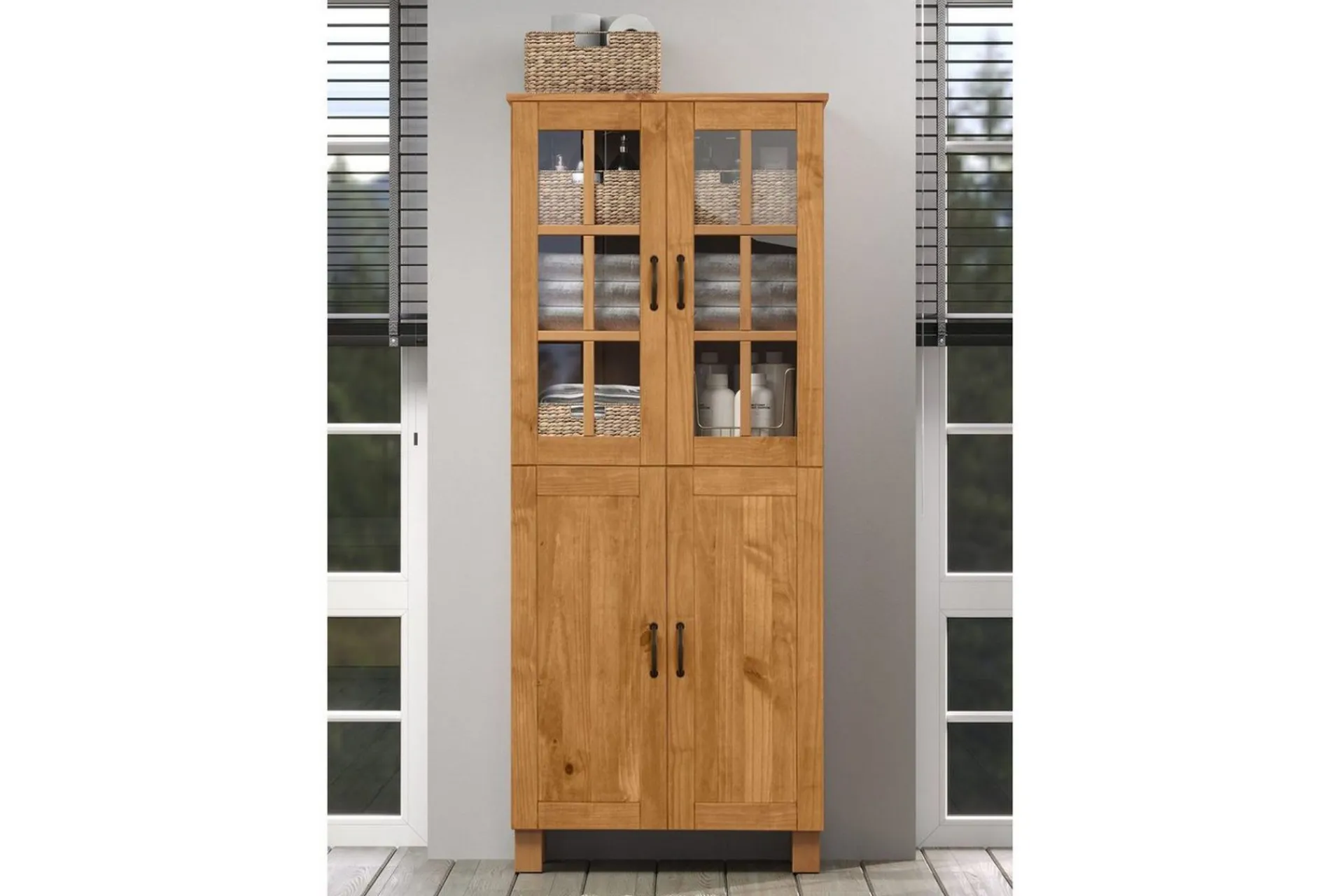 Loft24 Baderomsskap Alby 75x30x170 cm, Beiset/funksjonsbeskrivelse