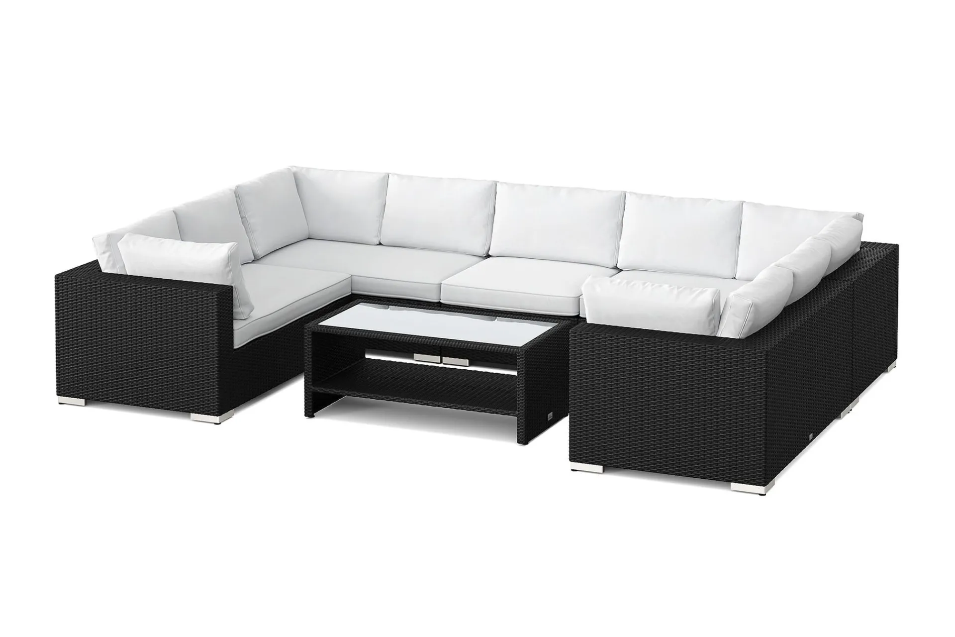 Comfort Garden Bahamas U-formet utendørs loungegruppe med lukket avslutning, 10-seters med bord og hylle