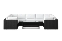 Comfort Garden Loungemøbler Salg|Loungesett-Bahamas U-formet utendørs loungegruppe med lukket avslutning, 9-seters med bord og hylle