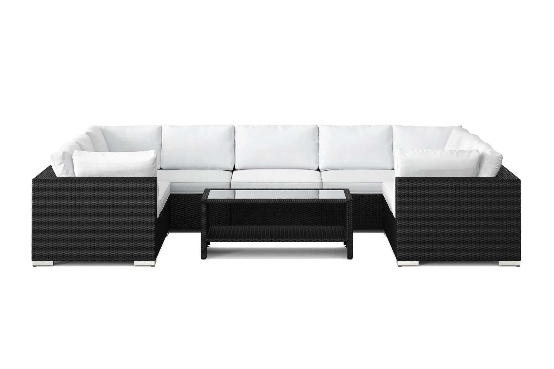 Comfort Garden Loungemøbler Salg|Loungesett-Bahamas U-formet utendørs loungegruppe med lukket avslutning, 9-seters med bord og hylle