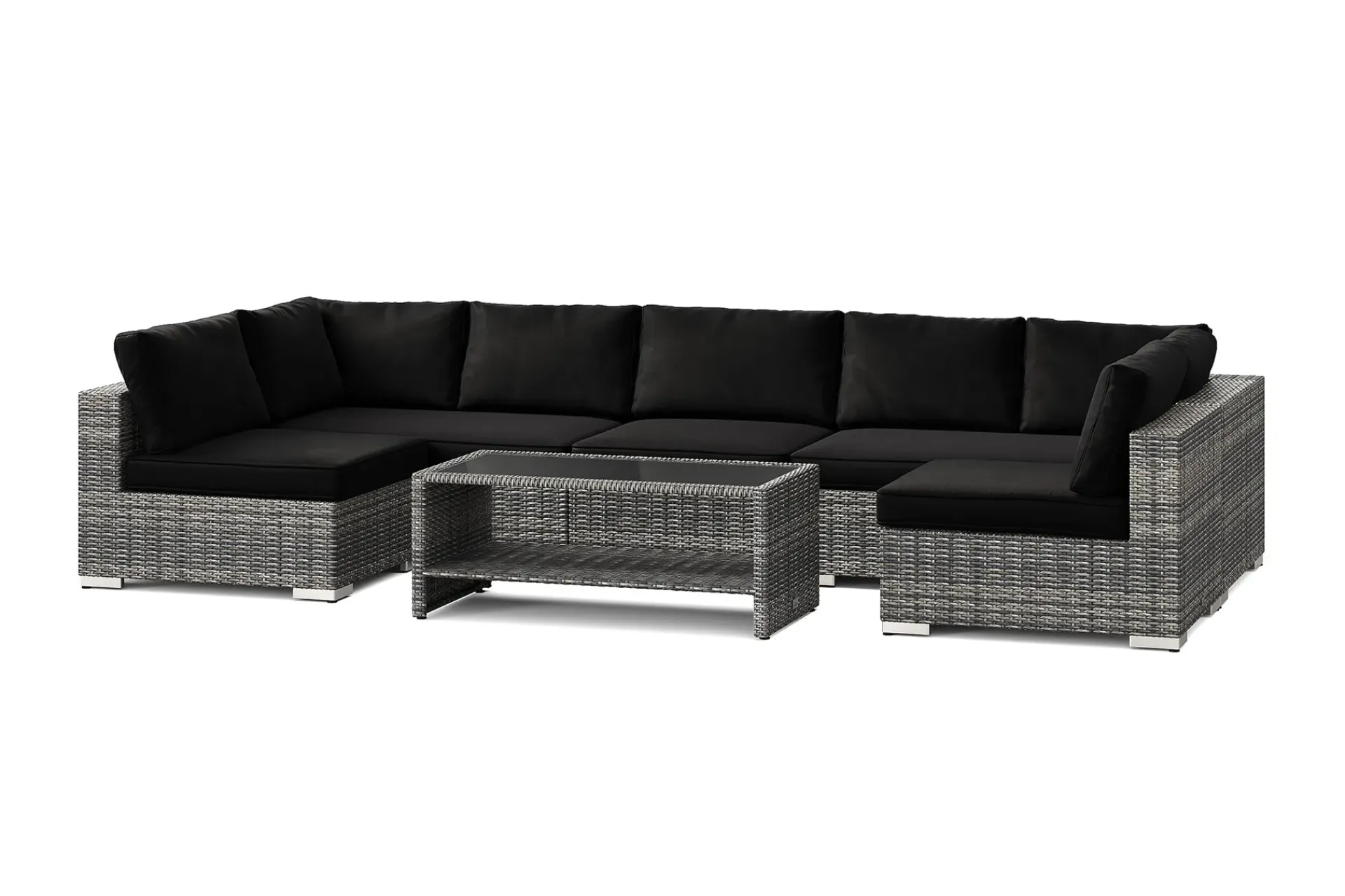 Comfort Garden Pumper Og Irrigasjon|Loungesett-Bahamas U-formet utendørs loungegruppe med åpen avslutning, 7-seters med bord og hylle Grå