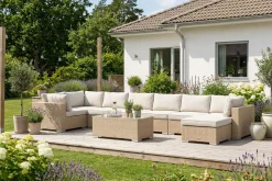 Comfort Garden Veranda & Terrasse|Loungemøbler Salg-Bahamas U-formet utendørs loungegruppe 8-seters med vendbar divan og bord Beige