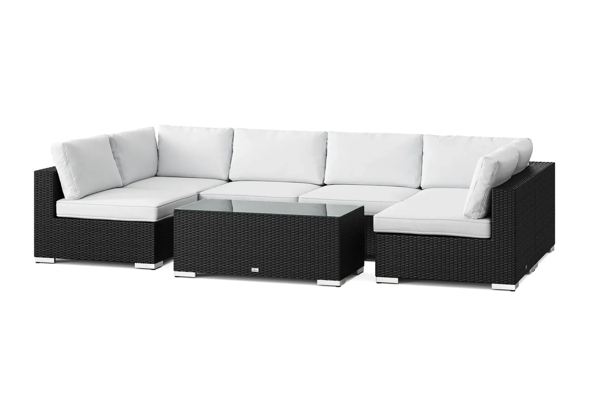 Comfort Garden Veranda & Terrasse|Loungesett-Bahamas U-formet utendørs loungegruppe med åpen avslutning, 6-seters med bord Svart