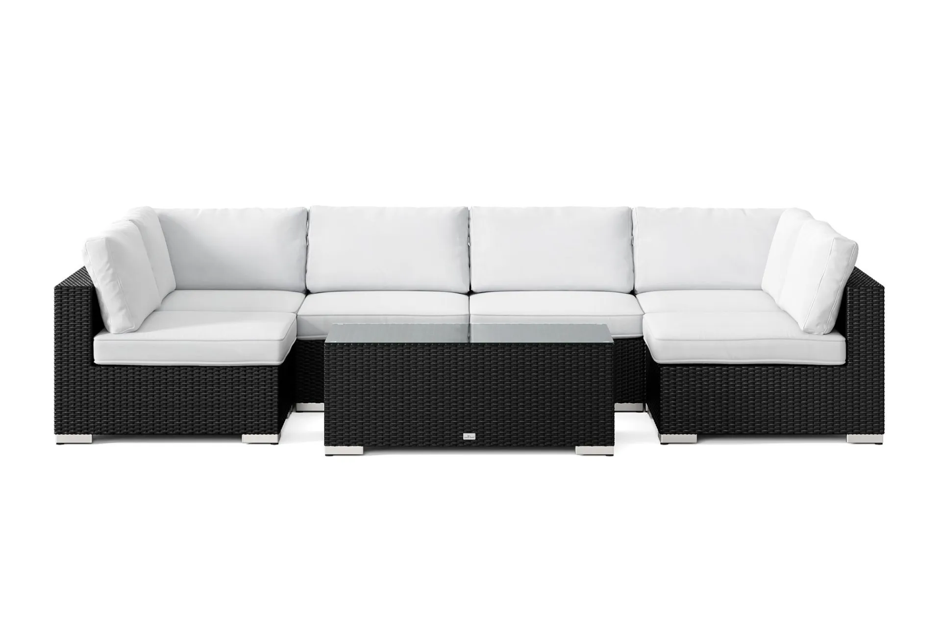 Comfort Garden Veranda & Terrasse|Loungesett-Bahamas U-formet utendørs loungegruppe med åpen avslutning, 6-seters med bord Svart
