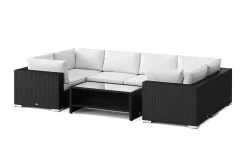 Comfort Garden Veranda & Terrasse|Loungesett-Bahamas U-formet utendørs loungegruppe med lukket avslutning, 6-seters med bord og hylle