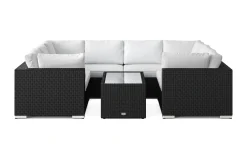 Comfort Garden Bahamas U-formet utendørs loungegruppe med lukket avslutning, 8-seters med bord og hylle