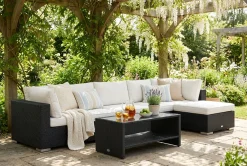 Comfort Garden Veranda & Terrasse|Loungemøbler Salg-Bahamas utendørs divansofa 6-seters med vendbar divan og bord med hylle