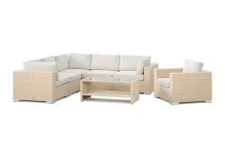 Comfort Garden Loungemøbler Salg|Loungesett-Bahamas utendørs hjørnesofa 6-seters vendbar med lenestol og bord med hylle