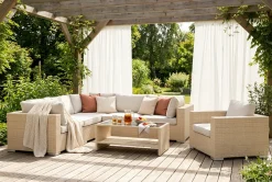 Comfort Garden Loungemøbler Salg|Loungesett-Bahamas utendørs hjørnesofa 6-seters vendbar med lenestol og bord med hylle