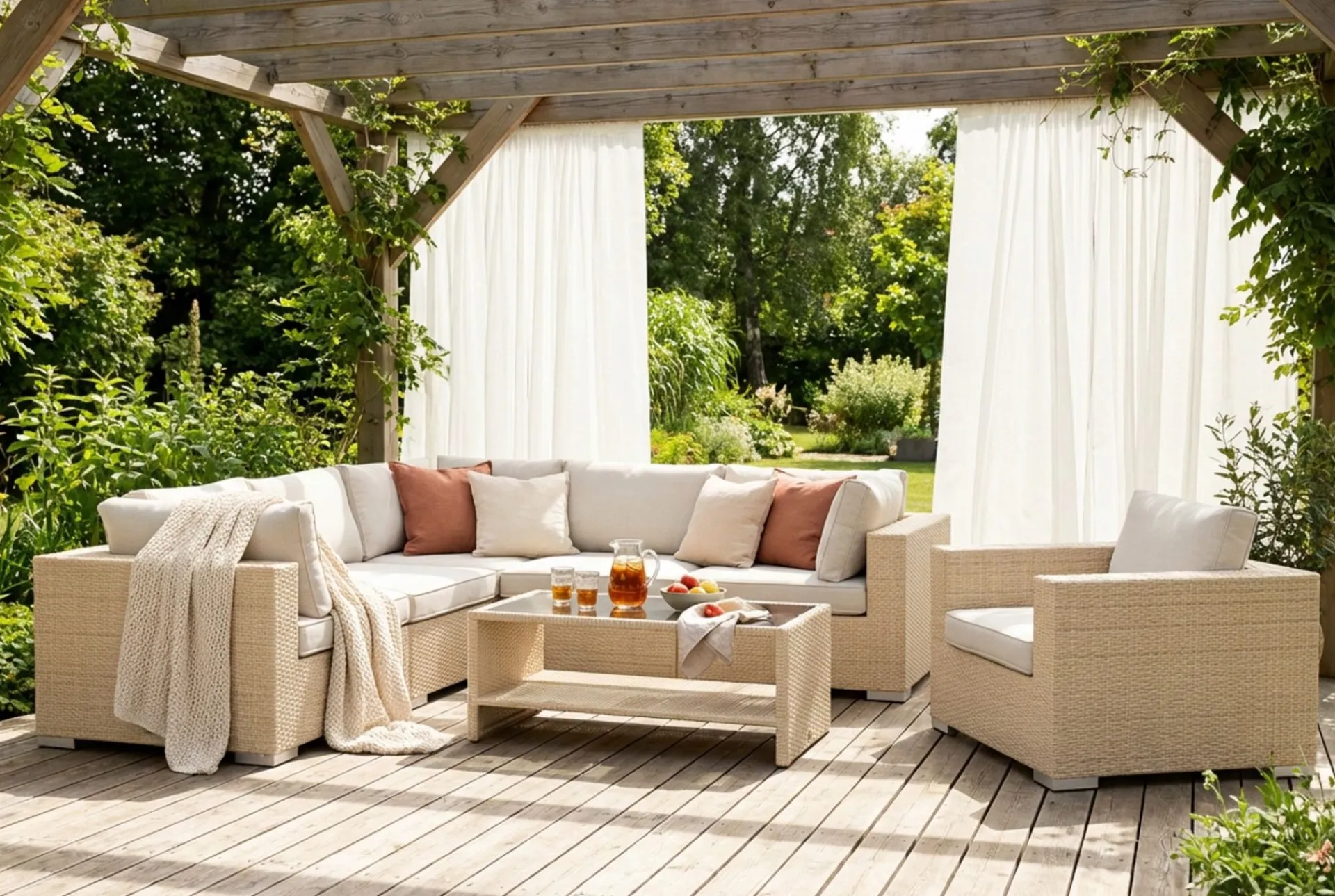 Comfort Garden Loungemøbler Salg|Loungesett-Bahamas utendørs hjørnesofa 6-seters vendbar med lenestol og bord med hylle