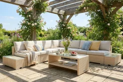 Comfort Garden Bahamas utendørs hjørnesofa 7-seters vendbar med åpen avslutning og bord med hylle