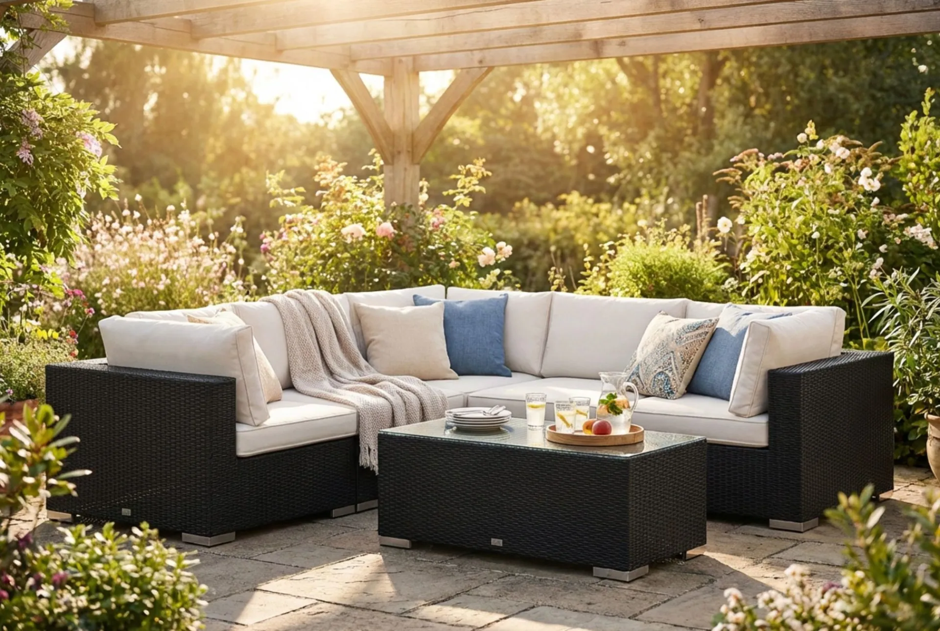 Comfort Garden Loungemøbler Salg|Loungesett-Bahamas utendørs hjørnesofa 5-seters vendbar med bord