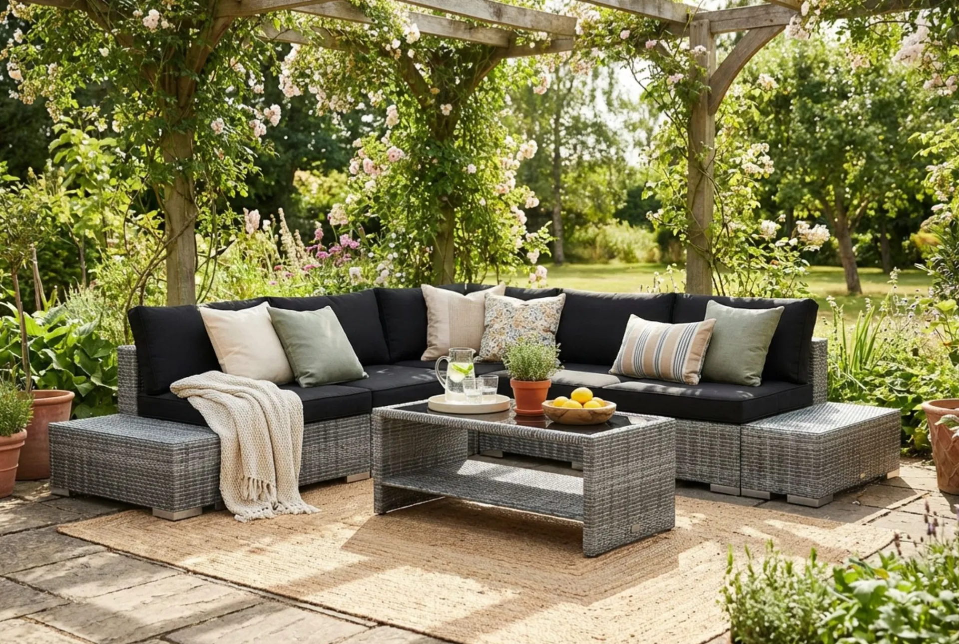 Comfort Garden Bahamas utendørs hjørnesofa 7-seters vendbar med bord