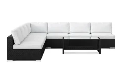 Comfort Garden Loungemøbler Salg|Loungesett-Bahamas utendørs hjørnesofa 7-seters vendbar med åpen avslutning og bord med hylle