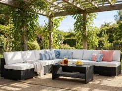 Comfort Garden Loungemøbler Salg|Loungesett-Bahamas utendørs hjørnesofa 7-seters vendbar med åpen avslutning og bord med hylle