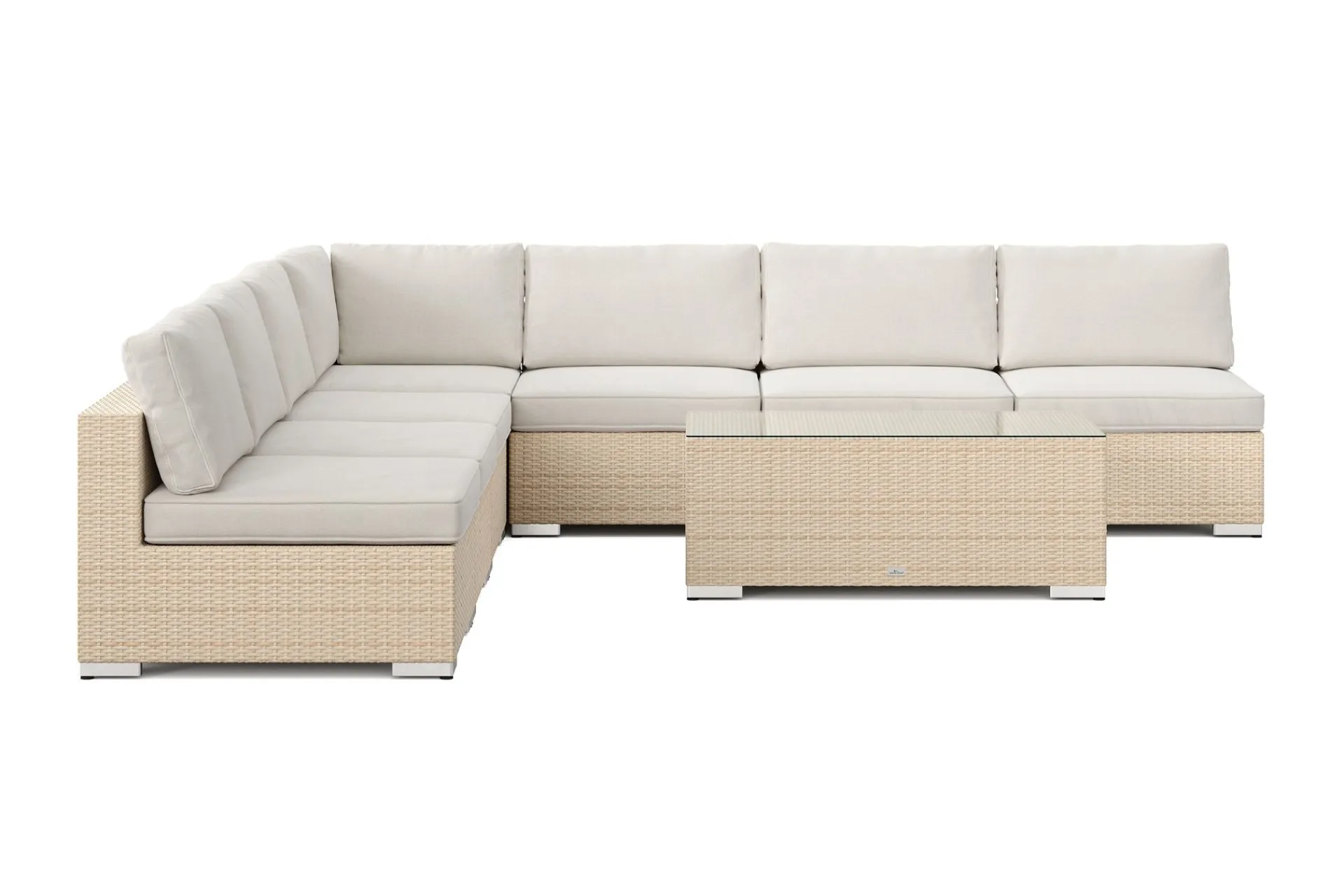 Comfort Garden Bahamas utendørs hjørnesofa 7-seters vendbar med åpen avslutning og bord
