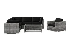 Comfort Garden Veranda & Terrasse-Bahamas utendørs hjørnesofa 6-seters vendbar med lenestol og bord med hylle