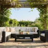 Comfort Garden Bahamas utendørs hjørnesofa 8-seters vendbar med lenestol og bord med hylle