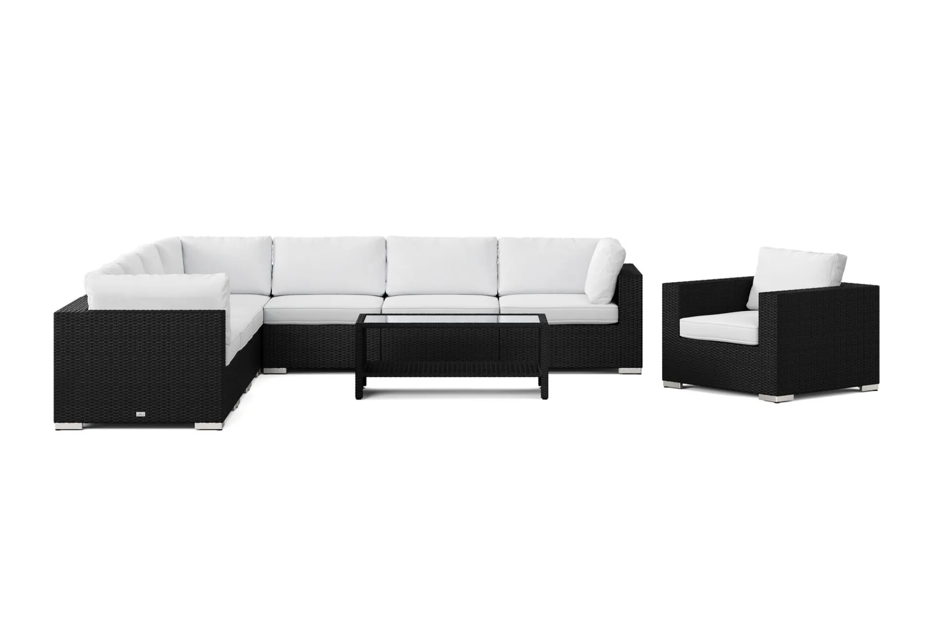 Comfort Garden Bahamas utendørs hjørnesofa 8-seters vendbar med lenestol og bord med hylle