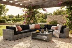 Comfort Garden Veranda & Terrasse-Bahamas utendørs hjørnesofa 7-seters vendbar og bord med hylle