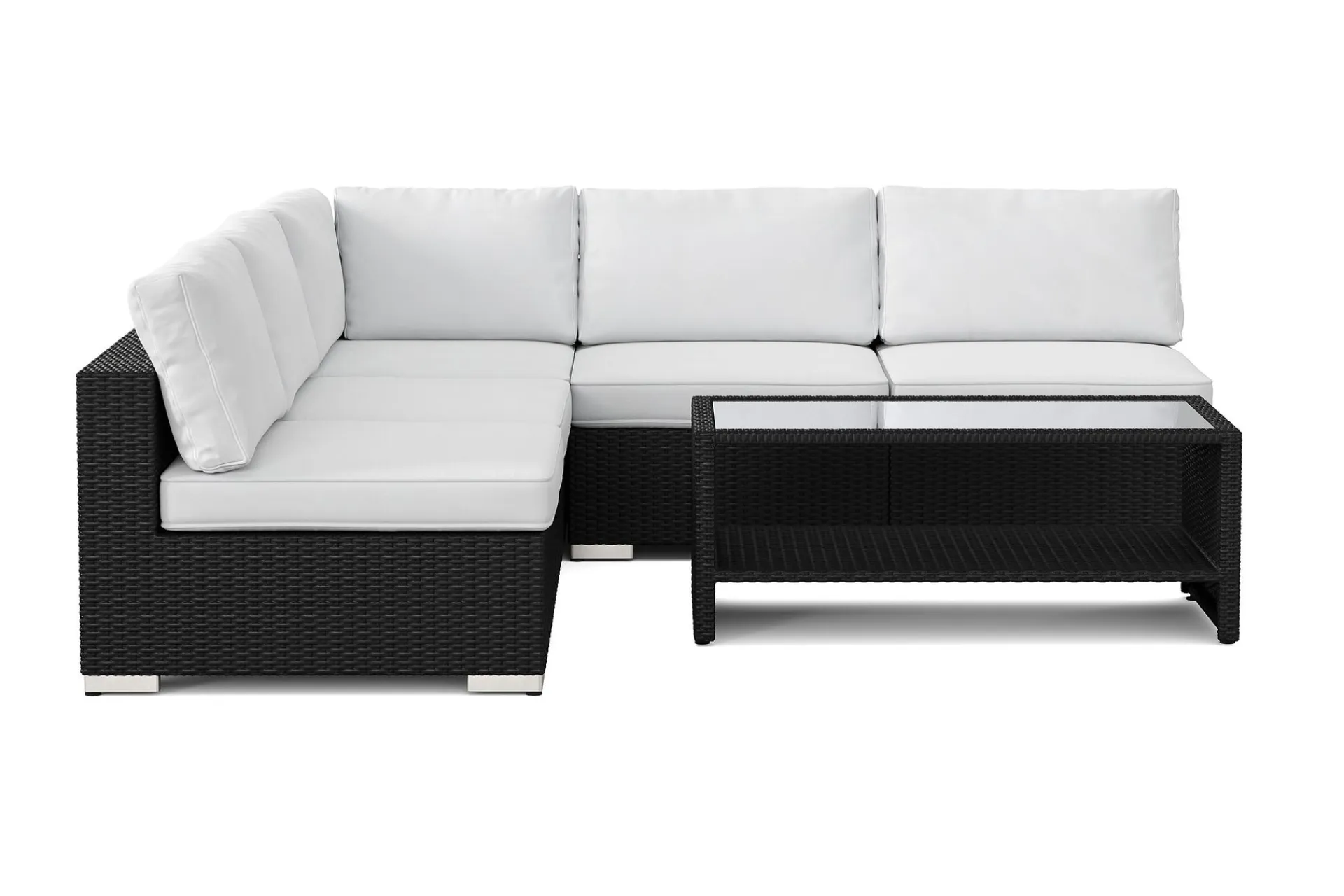 Comfort Garden Veranda & Terrasse-Bahamas utendørs hjørnesofa 5-seters vendbar med åpen avslutning og bord med hylle