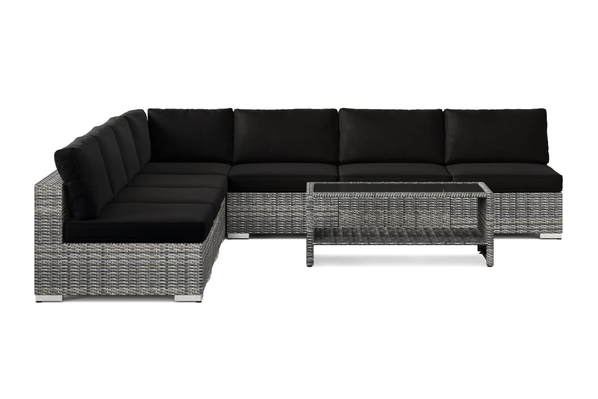 Comfort Garden Bahamas utendørs hjørnesofa 7-seters vendbar med åpen avslutning og bord med hylle