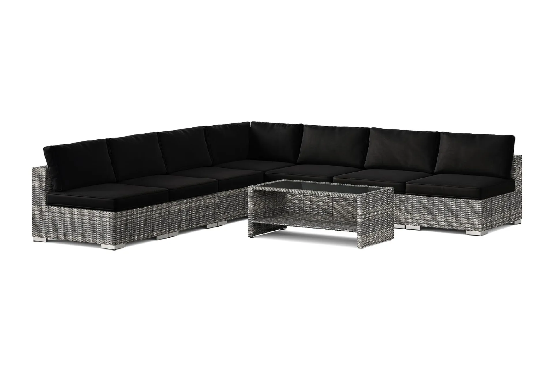 Comfort Garden Bahamas utendørs hjørnesofa 7-seters vendbar med åpen avslutning og bord med hylle