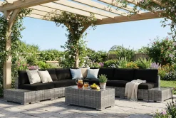 Comfort Garden Bahamas utendørs hjørnesofa 5-seters vendbar med åpen avslutning og bord