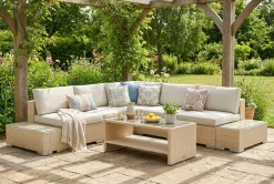 Comfort Garden Bahamas utendørs hjørnesofa 5-seters vendbar med åpen avslutning og bord med hylle