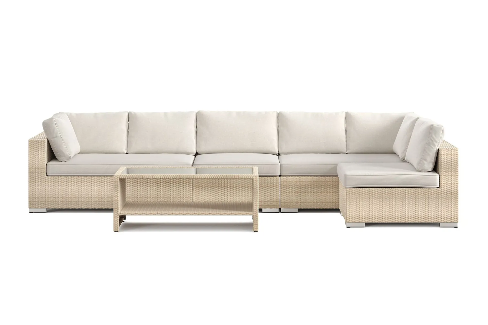 Comfort Garden Veranda & Terrasse|Loungemøbler Salg-Bahamas utendørs loungegruppe 6-seters med vendbar sjeselong og bord med hylle Beige