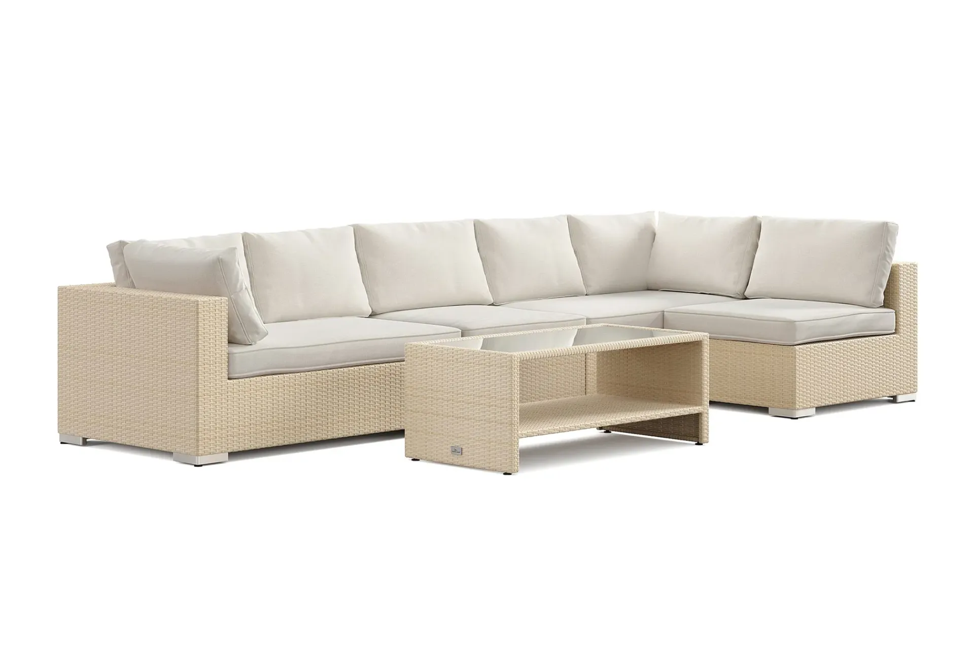 Comfort Garden Veranda & Terrasse|Loungemøbler Salg-Bahamas utendørs loungegruppe 6-seters med vendbar sjeselong og bord med hylle Beige