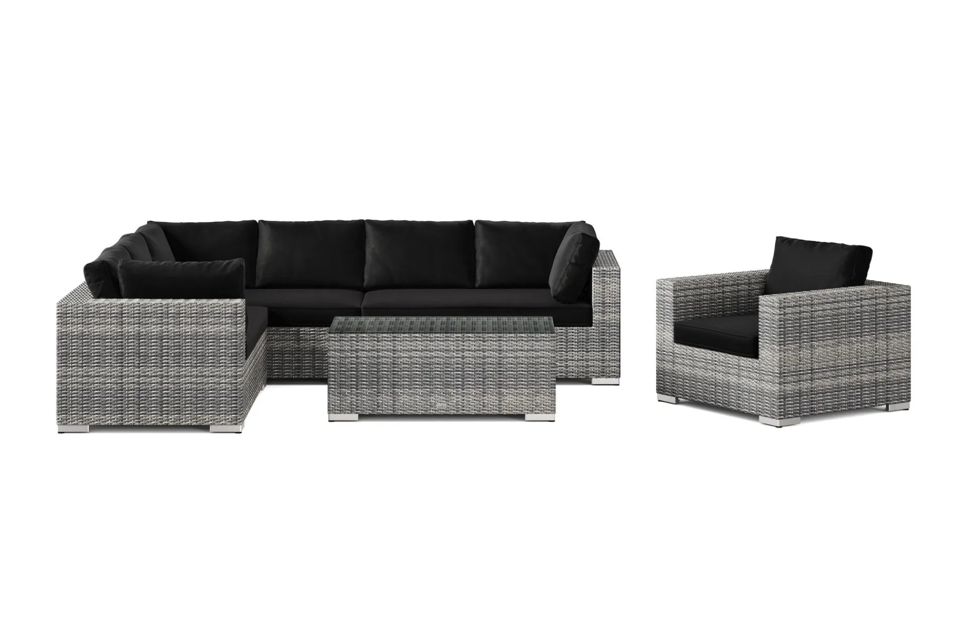 Comfort Garden Bahamas utendørs L-sofa høyre 7-seters med lenestol og bord