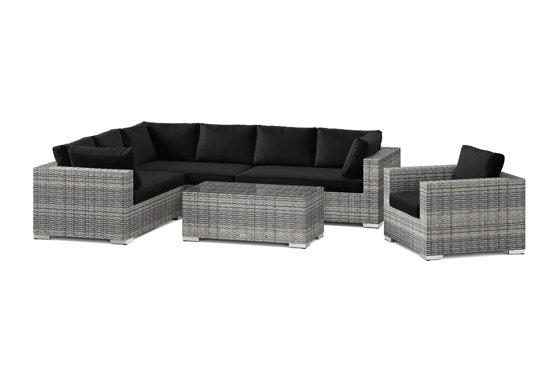 Comfort Garden Bahamas utendørs L-sofa høyre 7-seters med lenestol og bord