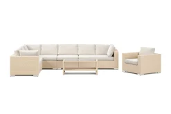 Comfort Garden Bahamas utendørs L-sofa høyre 8-seters med lenestol og bord med hylle
