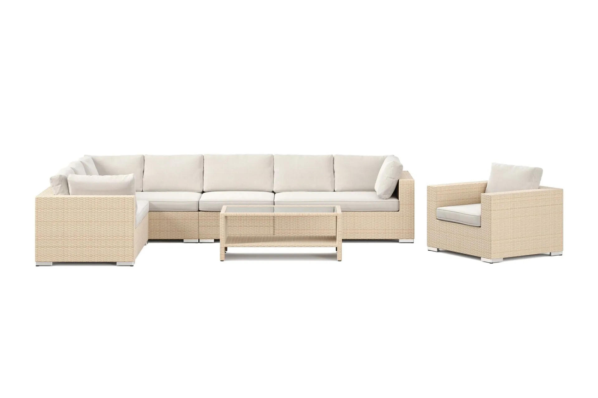 Comfort Garden Bahamas utendørs L-sofa høyre 8-seters med lenestol og bord med hylle