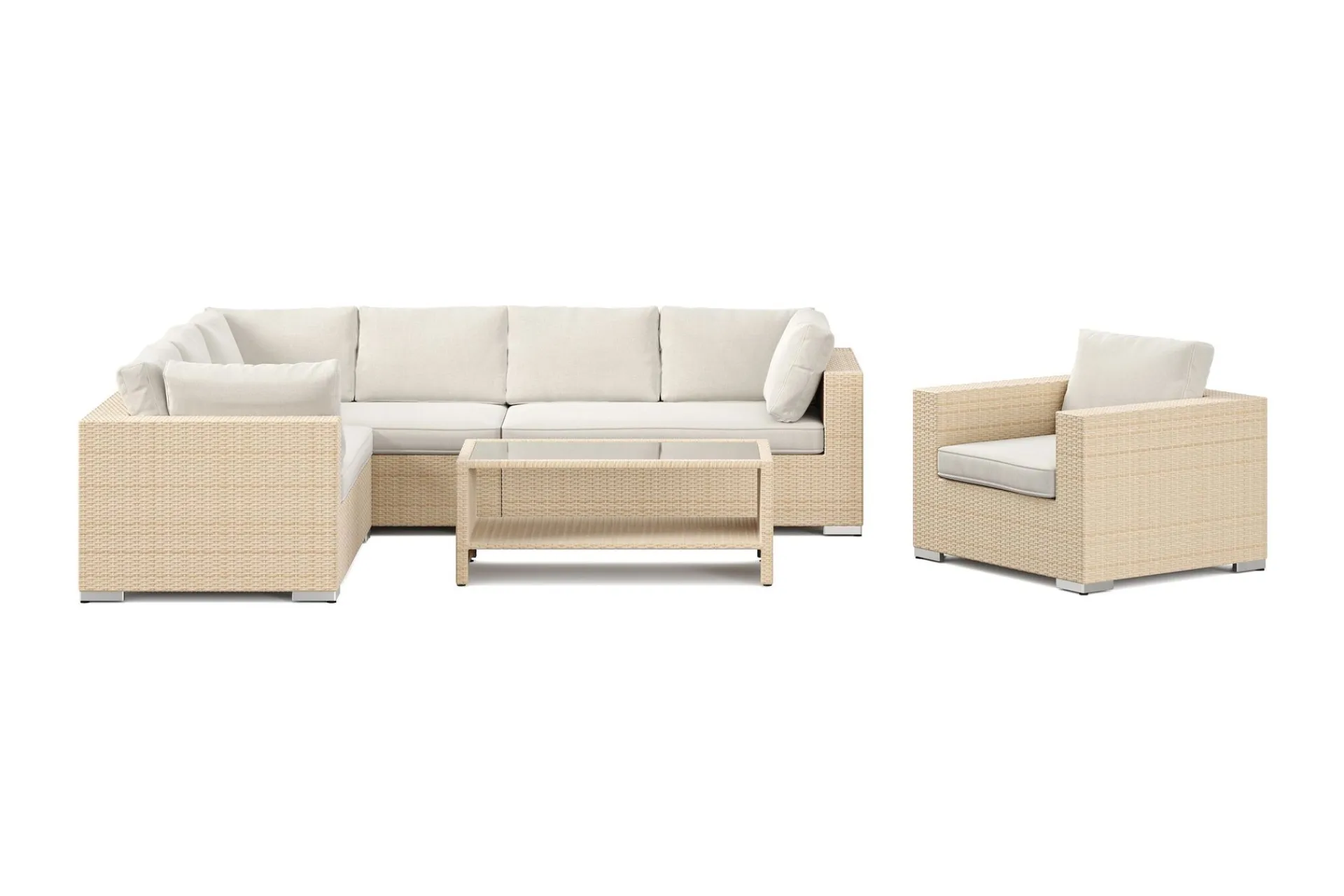 Comfort Garden Veranda & Terrasse|Loungemøbler Salg-Bahamas utendørs L-sofa høyre 7-seters med lenestol og bord med hylle